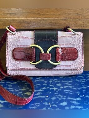 Andrea Mabiani Croc-Embossed Pink and Burgundy Purse